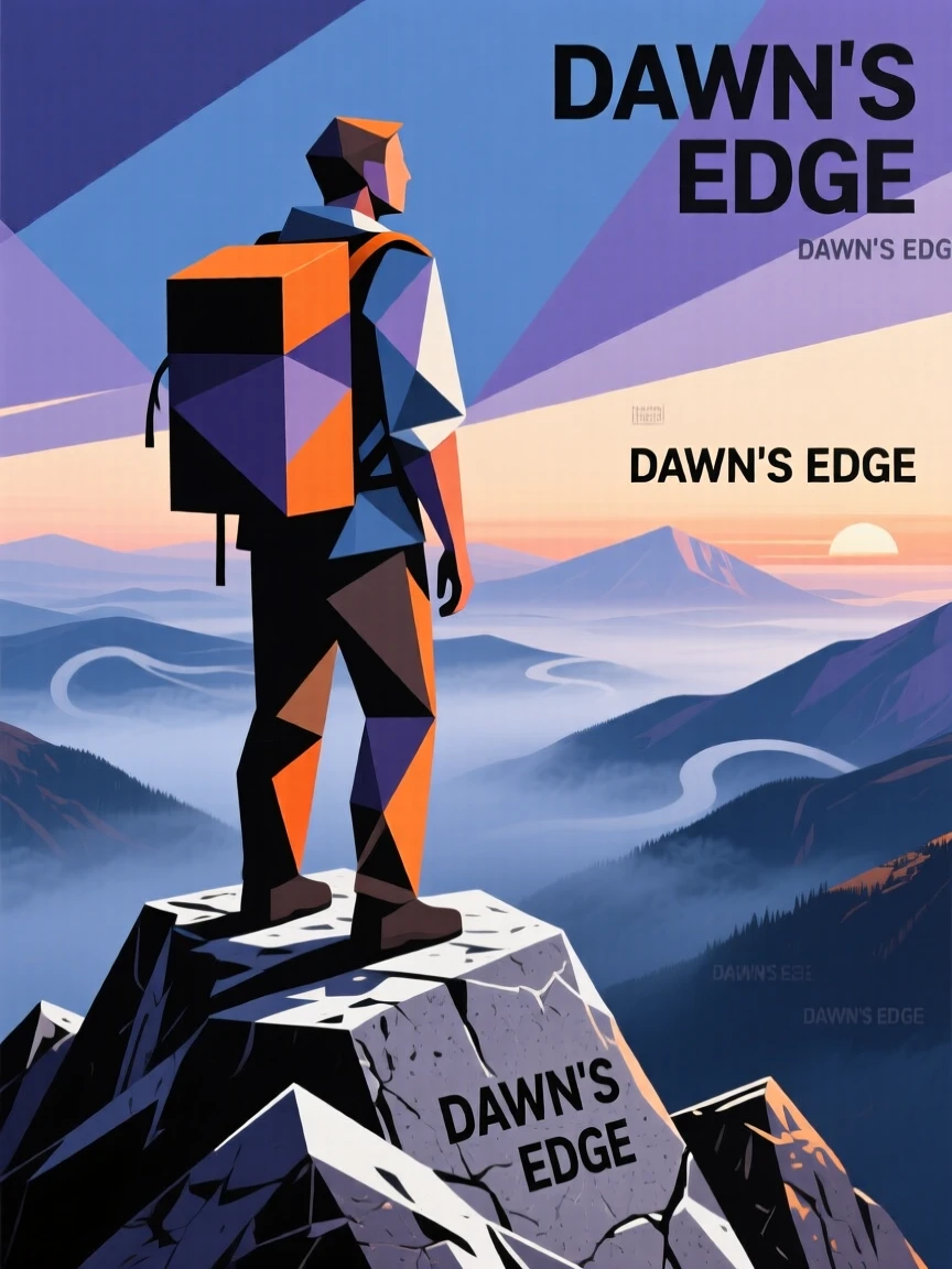 A backpacker gazing out over a misty valley from a mountain summit at dawn.