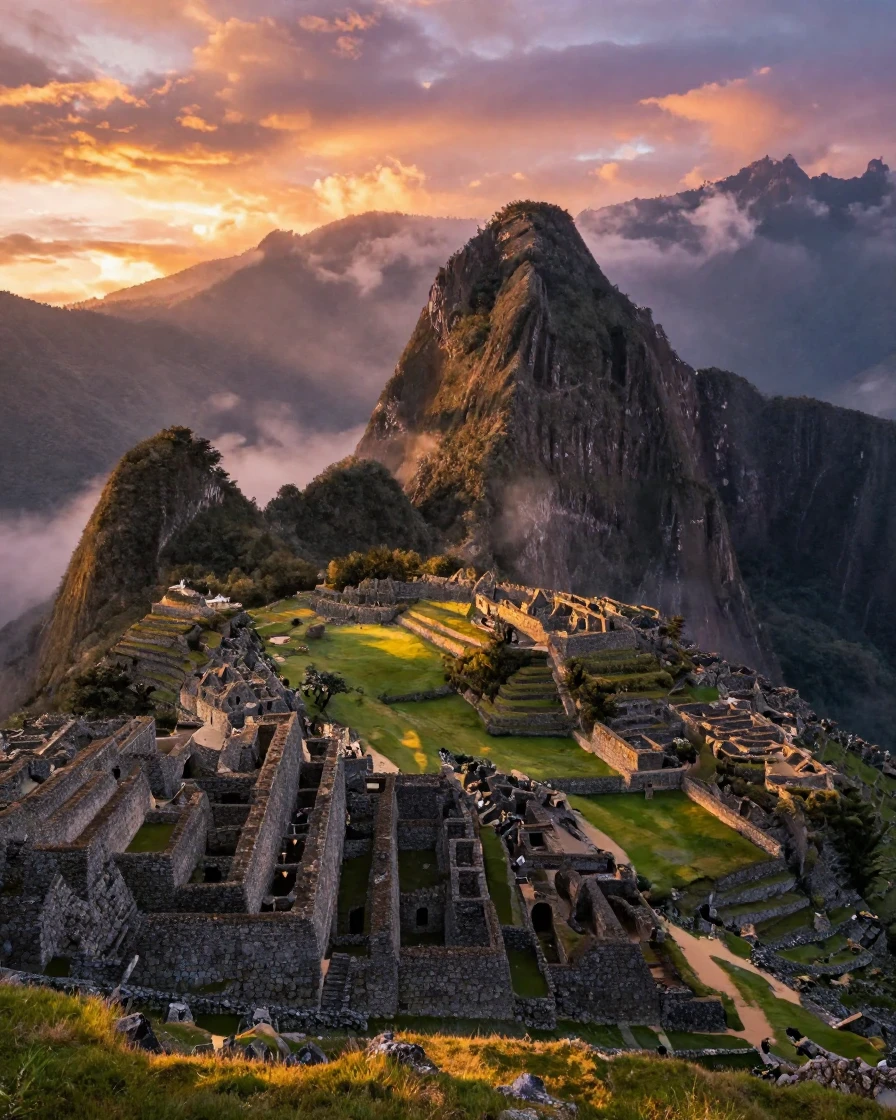Machu Picchu perched among the clouds high in the Peruvian Andes