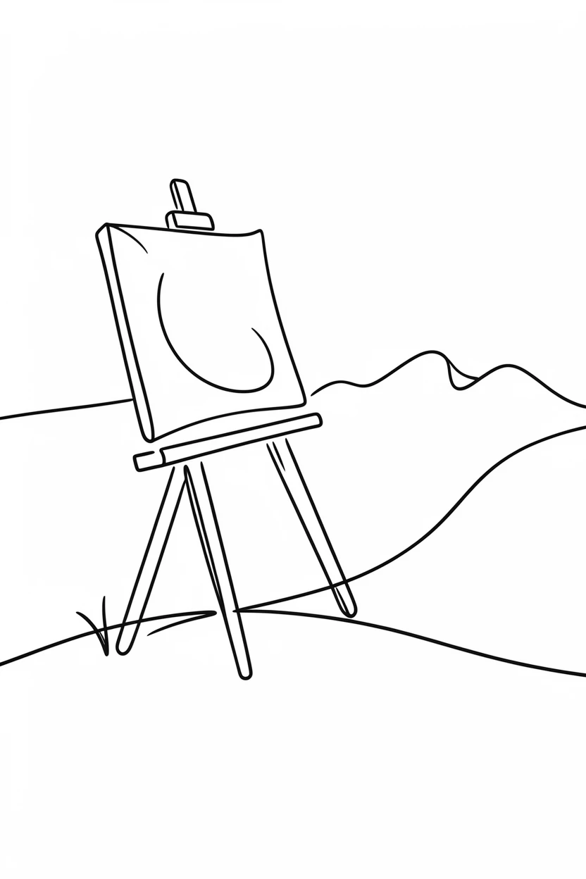 A painter's easel set up outdoors before a sweeping landscape view