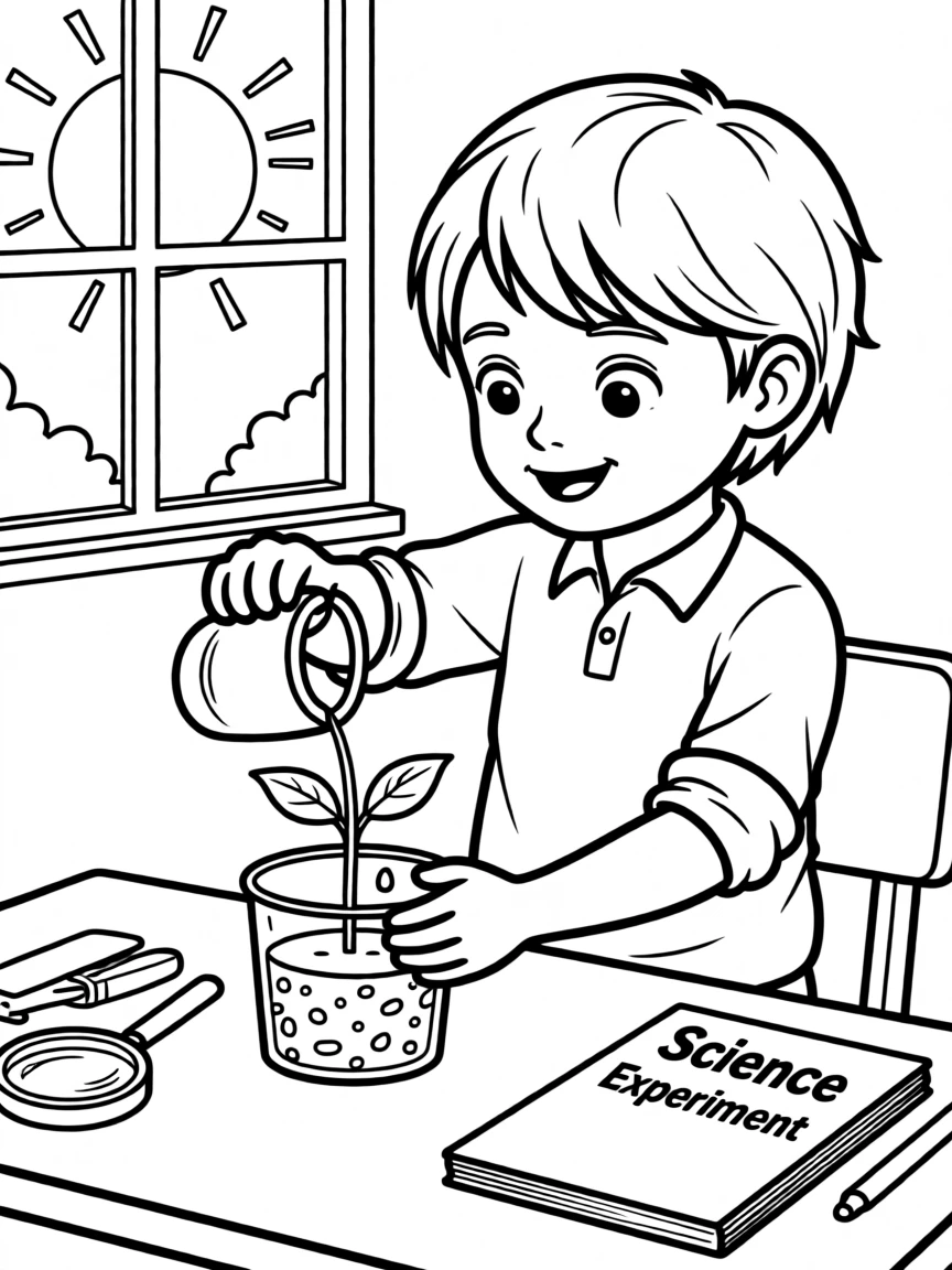 A child growing a bean plant in a science class experiment