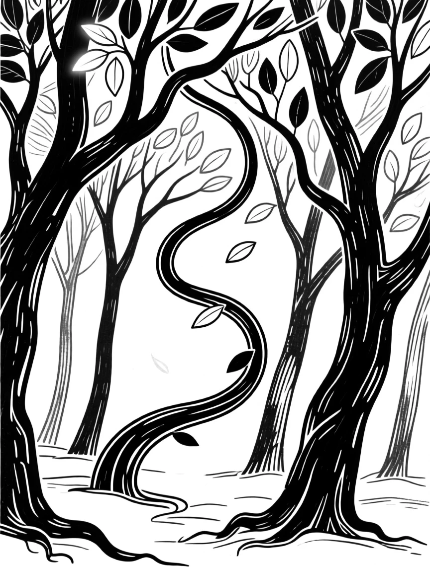 A hidden grove where trees whisper secrets, their leaves glowing faintly.