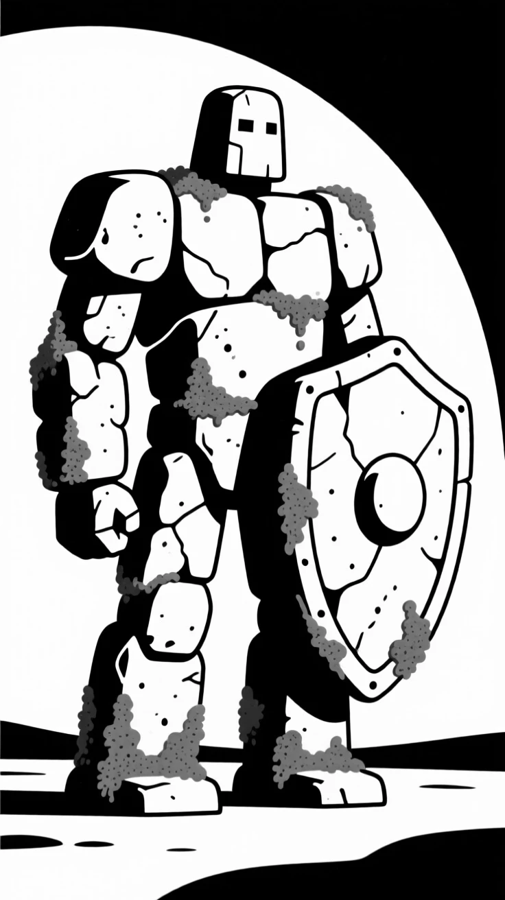 A golem made of stone and moss standing guard.