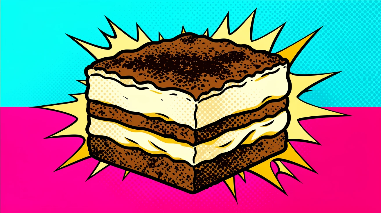 A slice of rich tiramisu dusted with cocoa powder