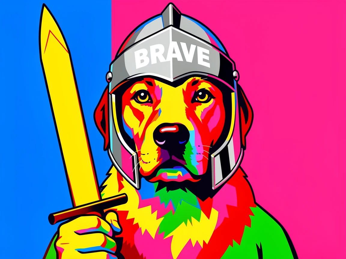 Dog wearing a knight's helmet holding a stick sword