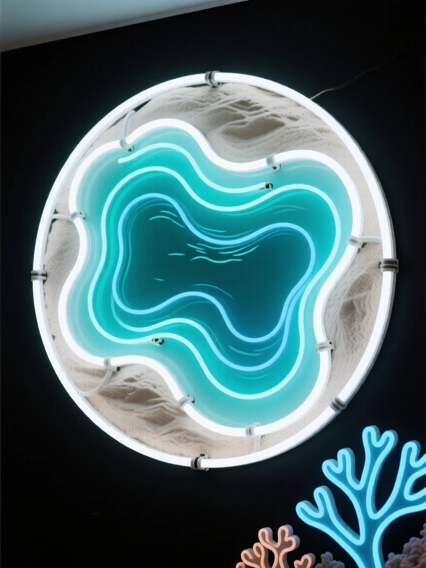 A coral atoll with a ring of white sand encircling calm lagoon water.