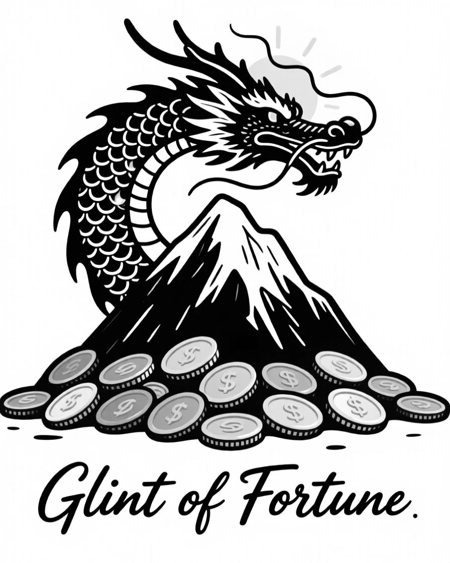 A dragon's scale glinting in the sun atop a mountain of gold coins.