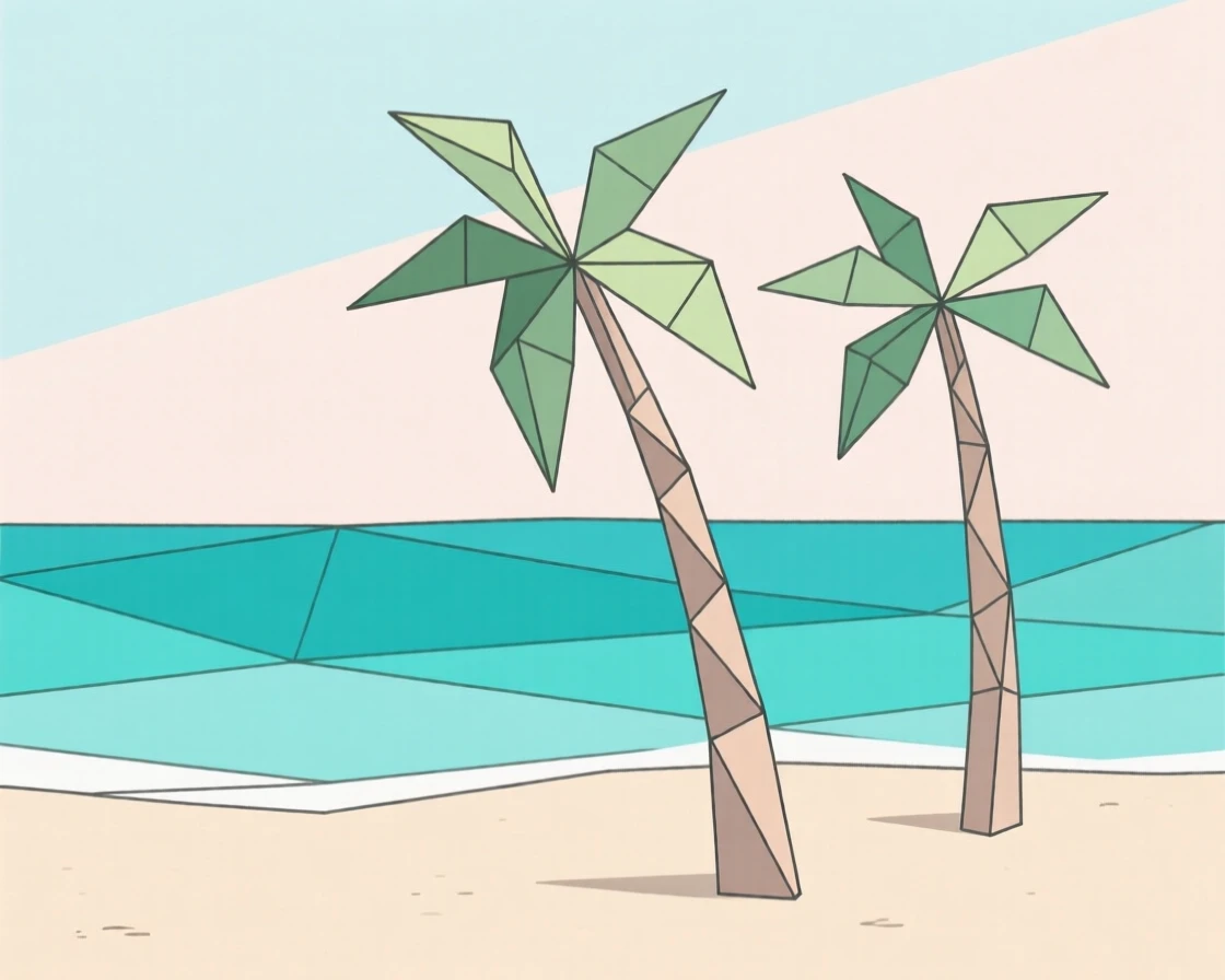 A tropical beach with turquoise water and palm trees