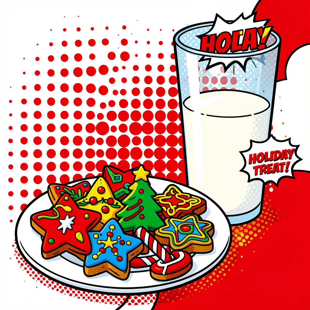 A plate of decorated holiday cookies beside a glass of milk