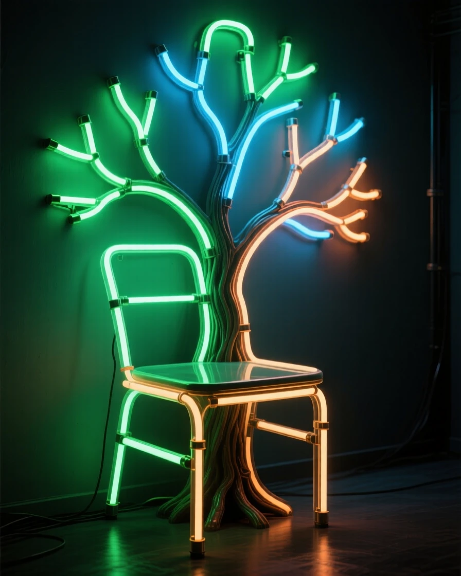 A chair grown from the branches of a living tree.