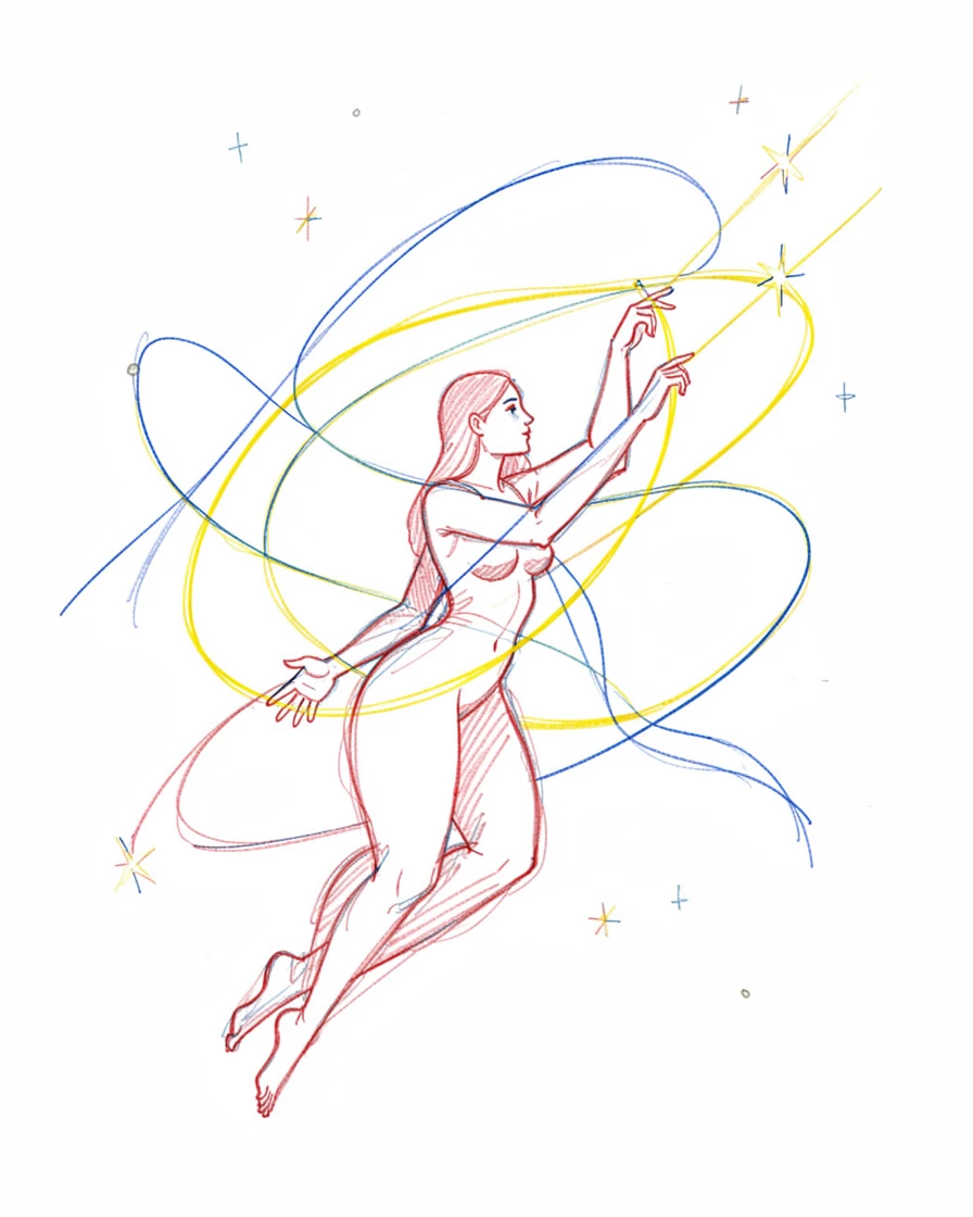 A celestial being weaving threads of starlight into the night sky