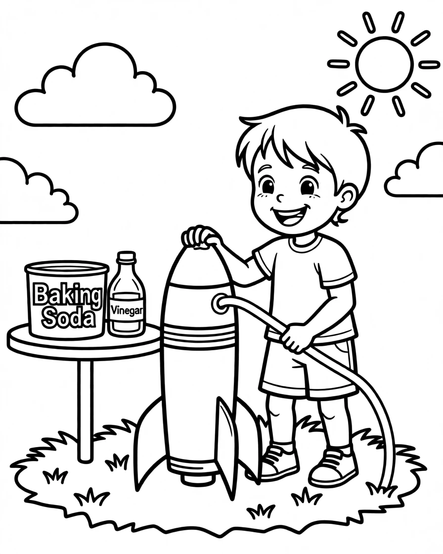 A child launching a homemade baking soda rocket
