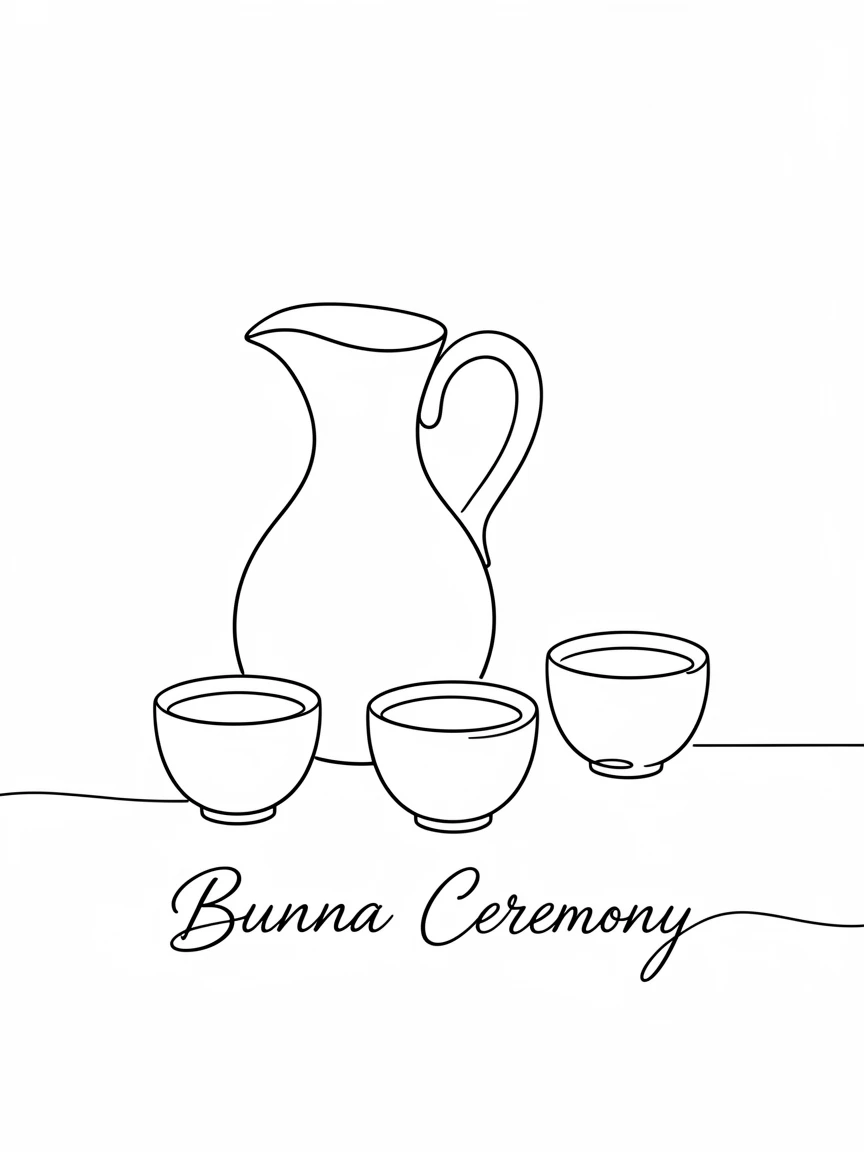 A traditional Ethiopian coffee ceremony set with a clay pot and small cups