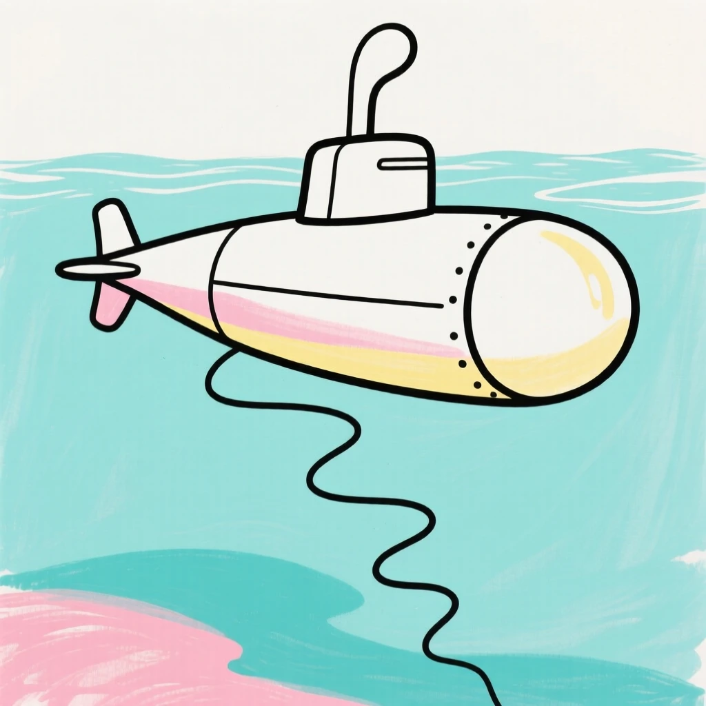 A submarine descending into the deep