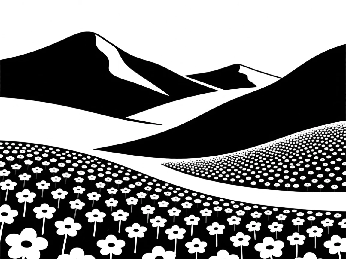 A mountain valley covered in wildflowers.