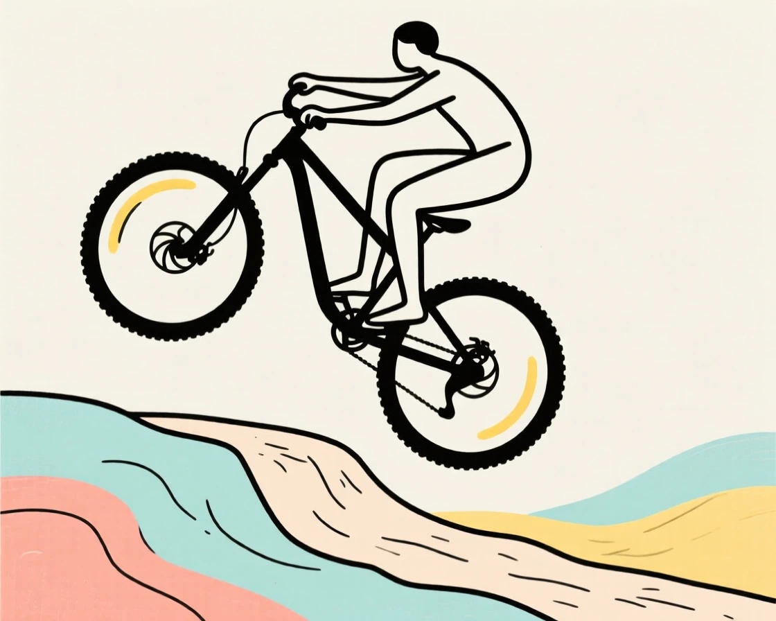 A mountain bike jumping over a trail
