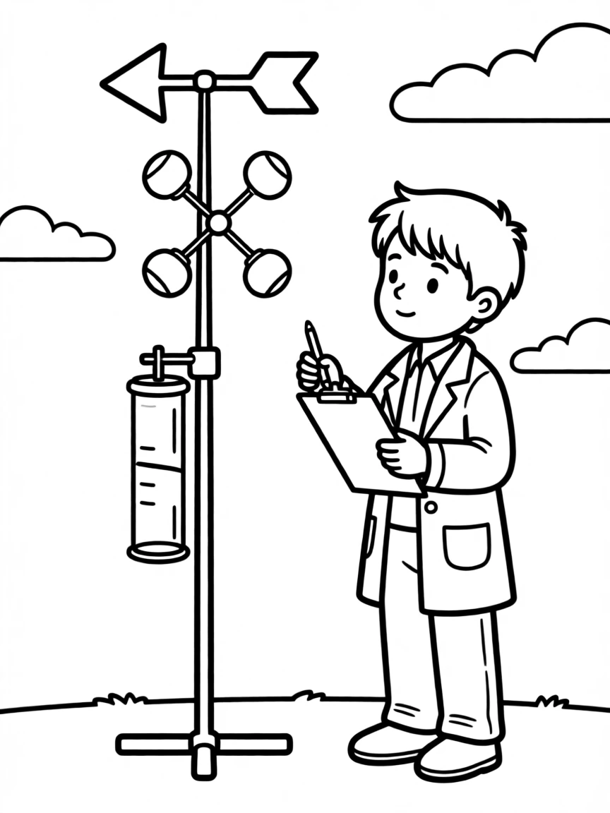 A young scientist testing a homemade weather station