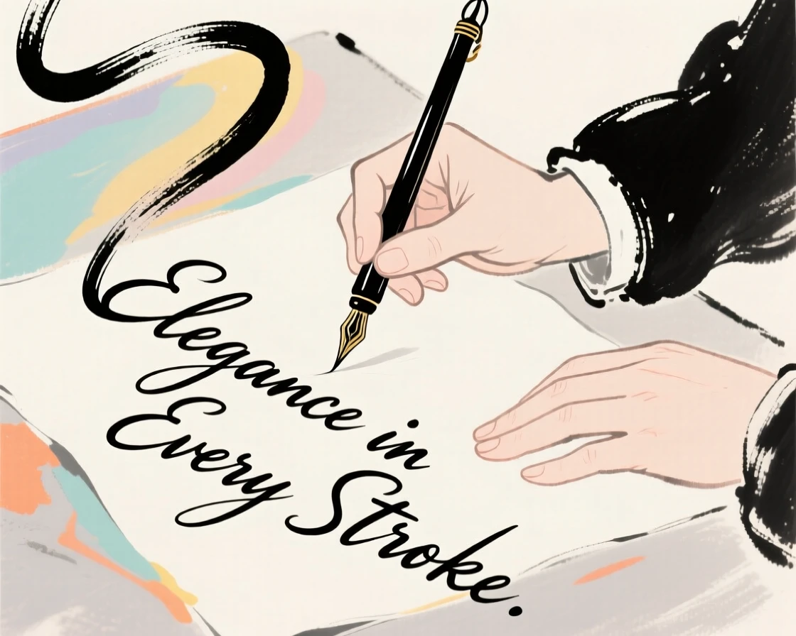 A calligrapher writing elegant letters with a dip pen and ink.