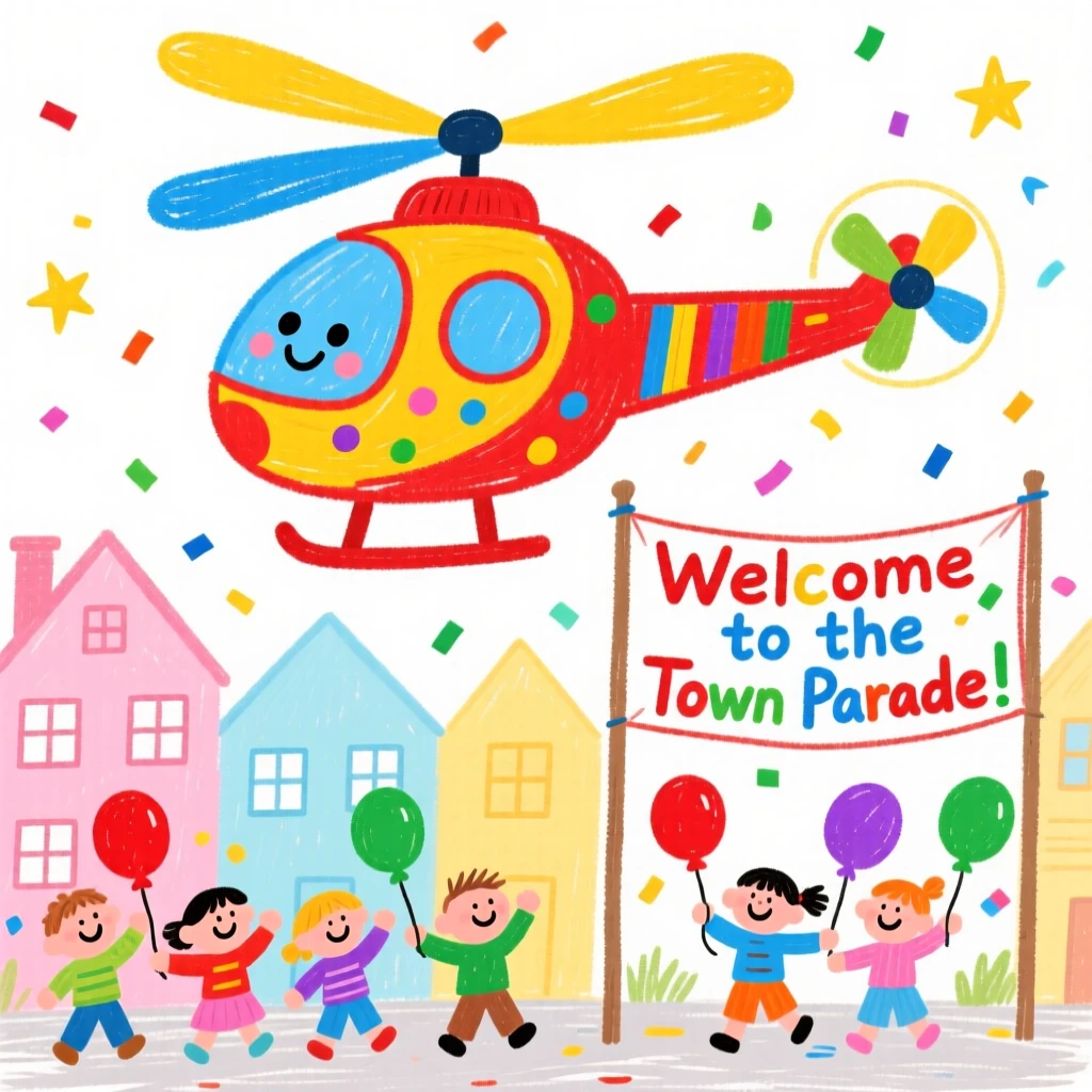 A nimble helicopter rolling through a small town parade.
