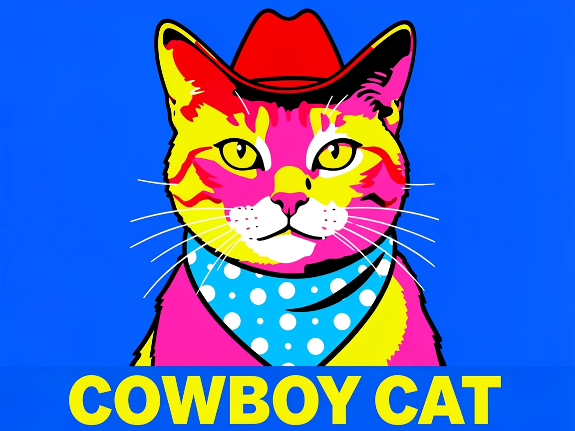 Cat wearing a tiny cowboy hat and bandana