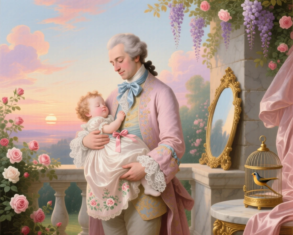A father holding a sleepy child after an evening celebration  