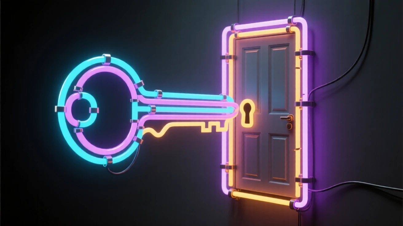 A key that unlocks a door floating in midair.
