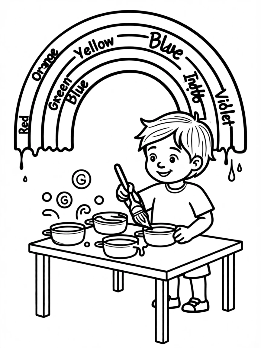 A child mixing colors to learn how a rainbow forms
