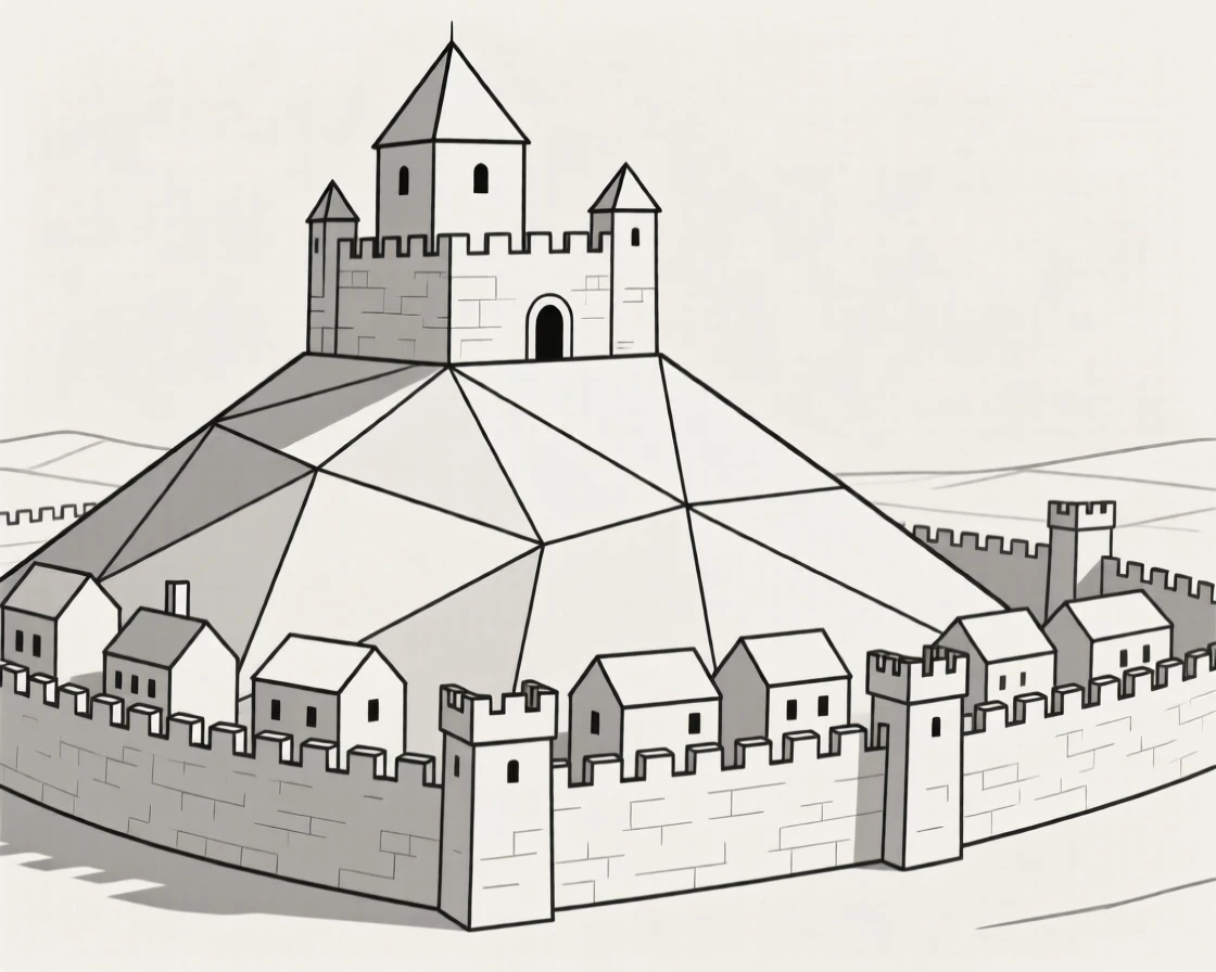 A hilltop citadel overlooking a walled medieval city