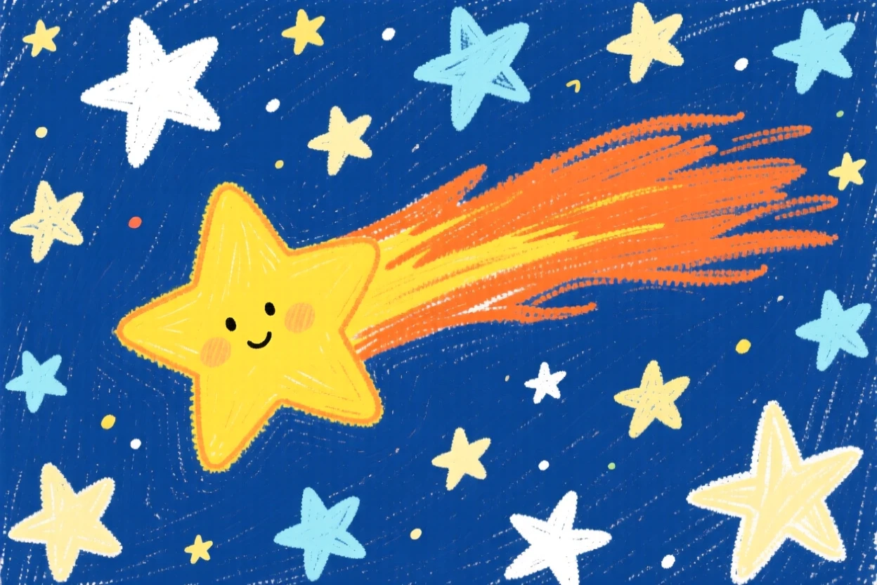 A shooting star drifting silently through a field of stars.