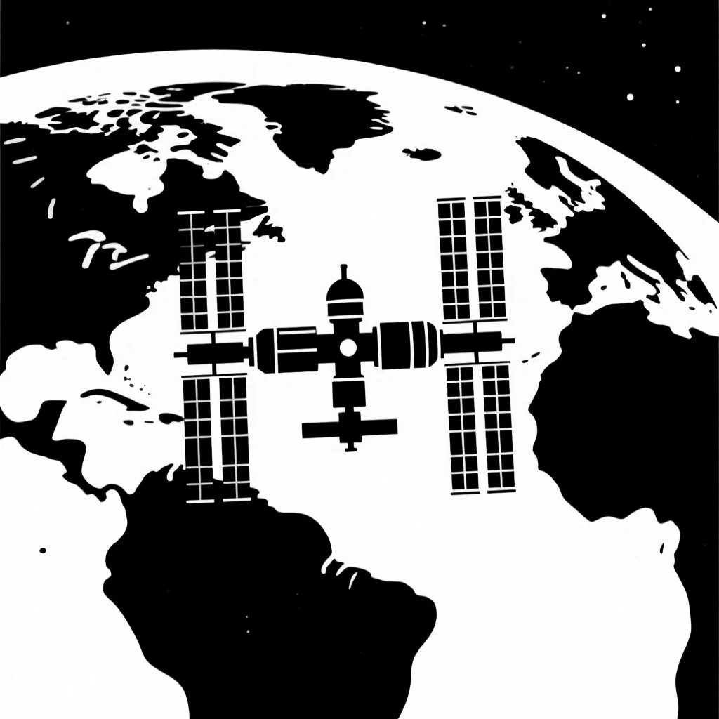 The International Space Station silhouetted against Earth's curve.