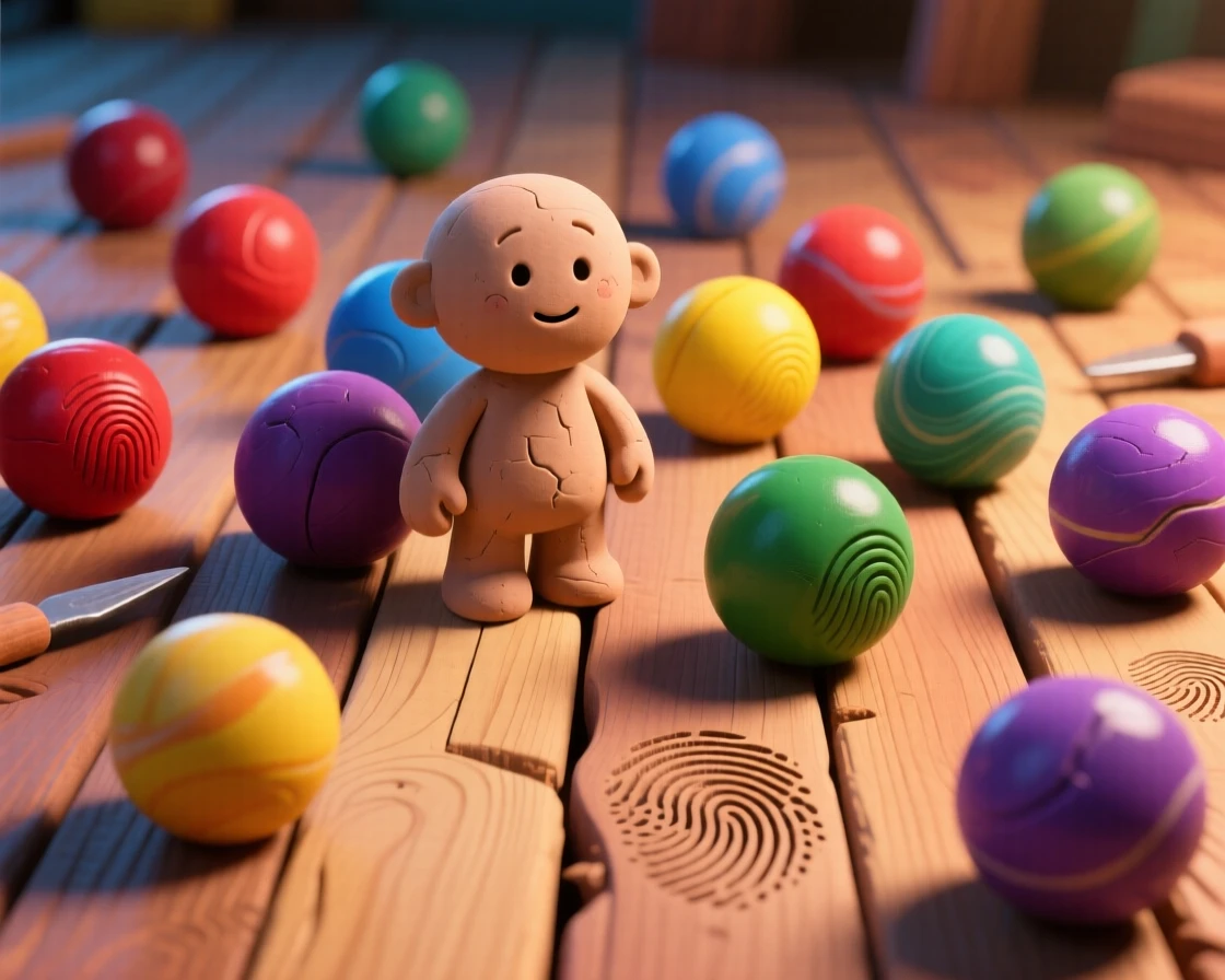 A collection of colorful marbles scattered across a wooden floor