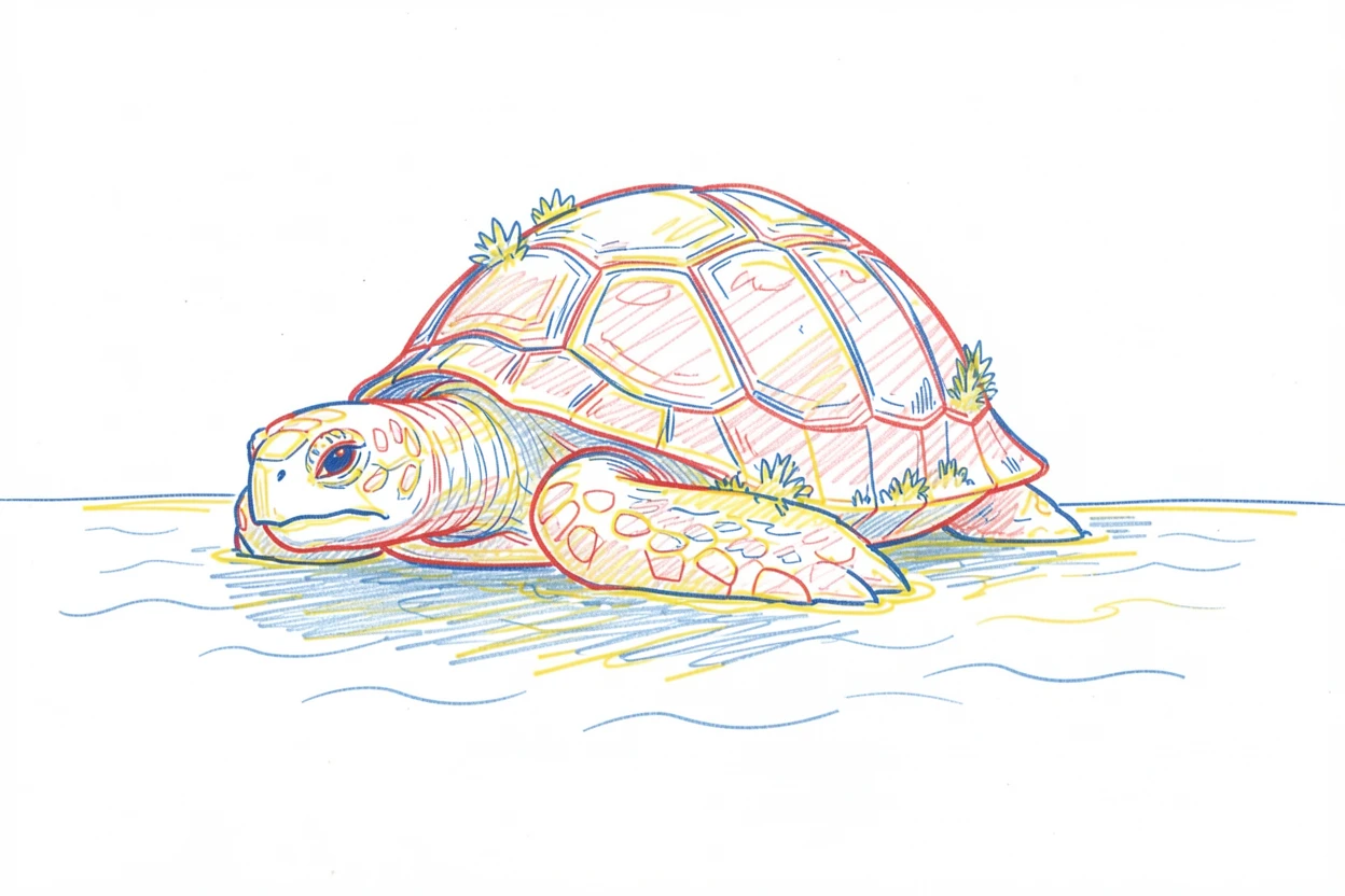 A colossal turtle island drifting slowly across a calm ocean