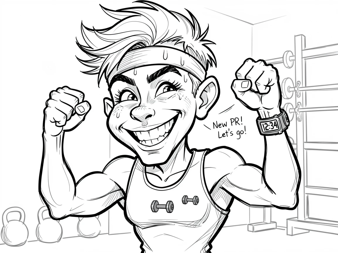 [Trending & Universal Topics] Modern lifestyle scene of a fitness enthusiast celebrating a new personal record at the gym, capturing everyday joy