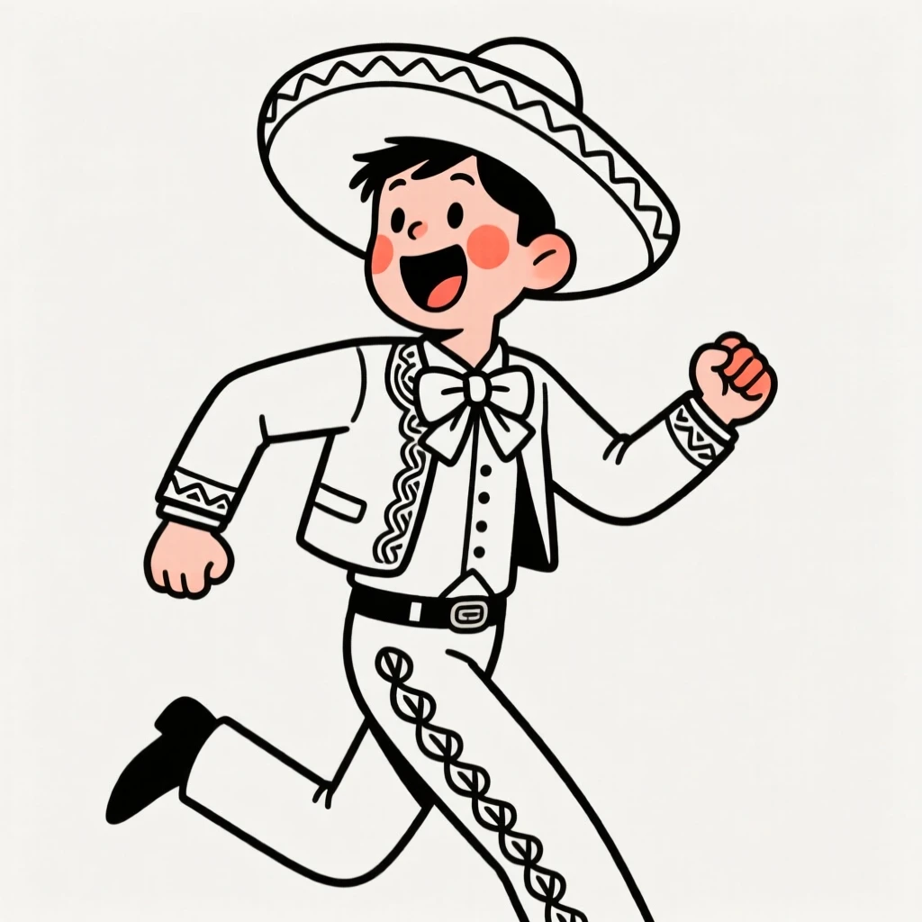 A young man wearing a Mexican charro outfit, bursting with excitement.