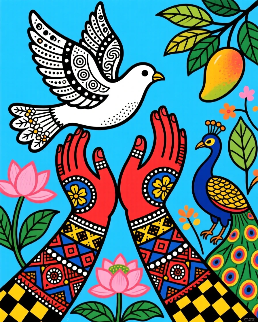 Hands cupped together releasing a dove into a clear sky.