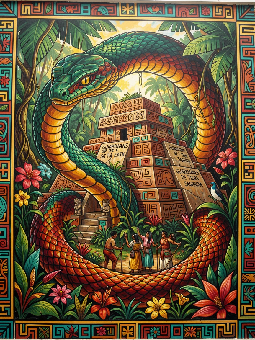 A giant serpent guarding a hidden jungle temple