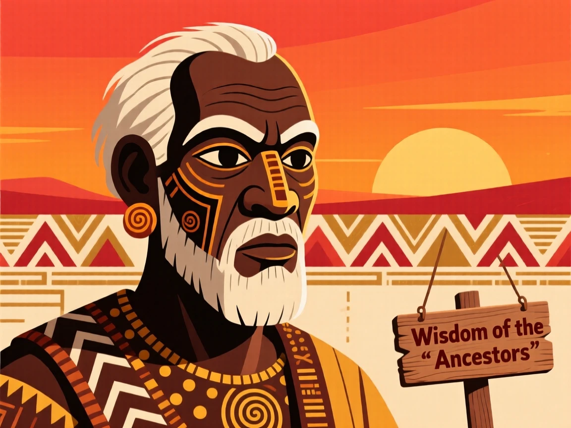 A stern grandfather framed against a bright orange sunset.