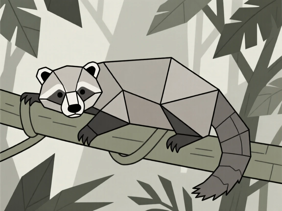 A binturong resting on a thick jungle vine