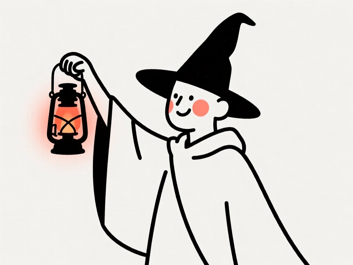 A wandering wizard with a lantern, beaming with pride.