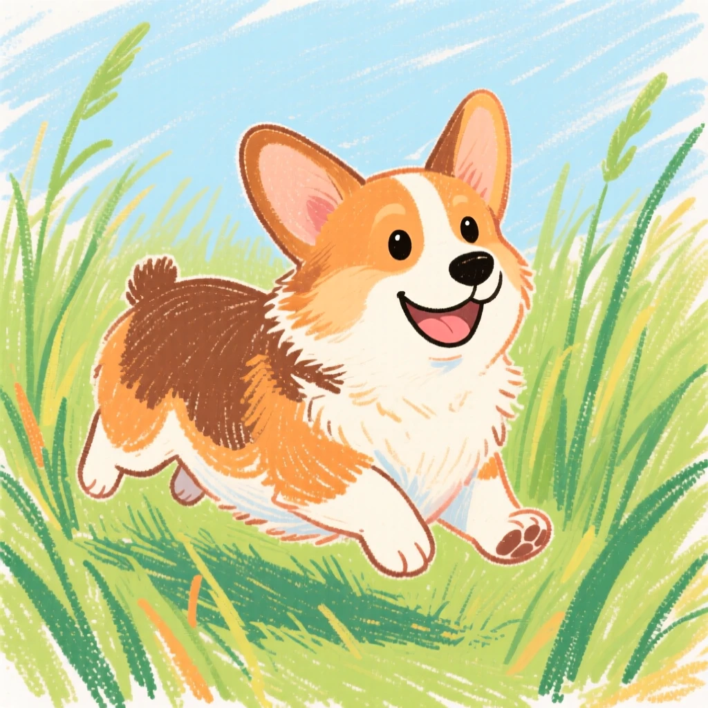 A corgi with short legs bounding through a field of tall grass.