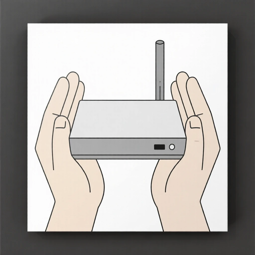 A pair of hands holding a wireless router
