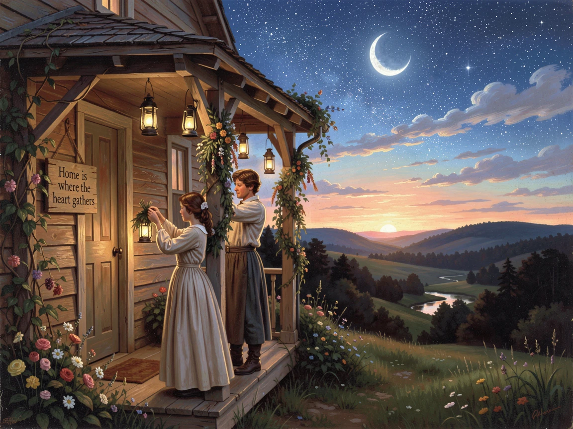 Siblings decorate their home for a sunlit farmhouse porch beneath a sky full of stars.