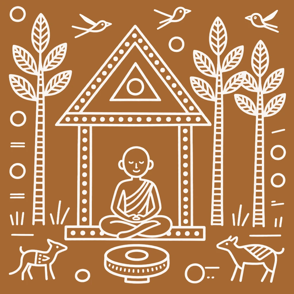 A young monk at a small forest shrine.