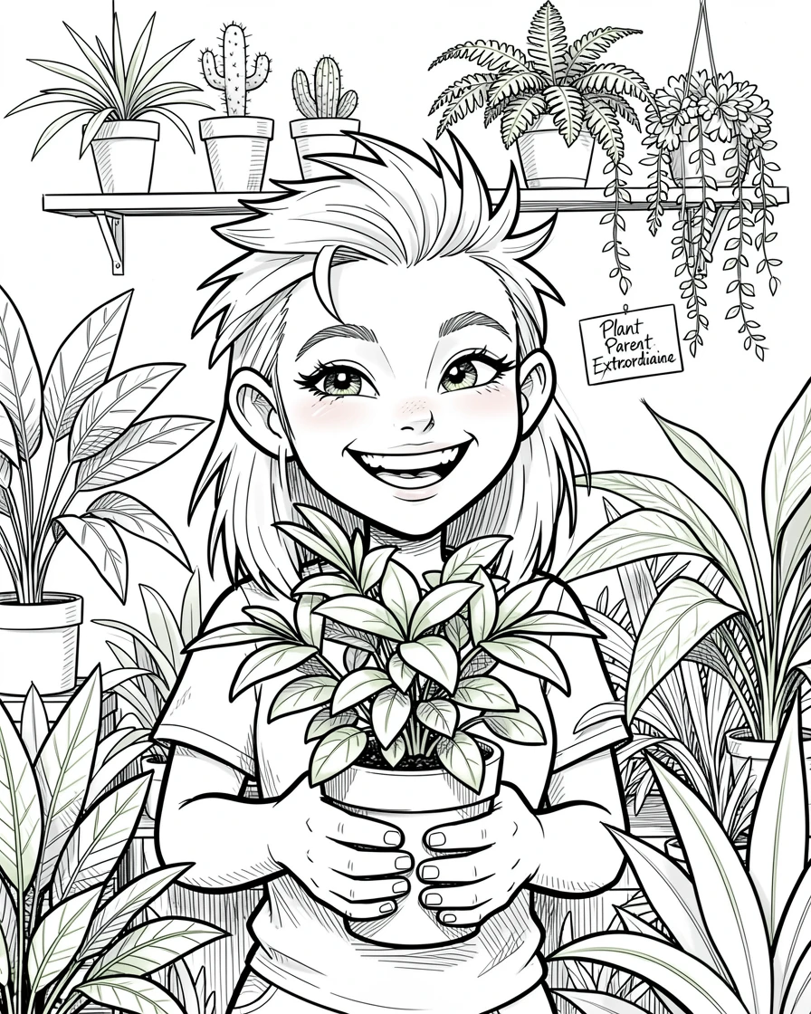 [Trending & Universal Topics] Modern lifestyle scene of a plant enthusiast surrounded by a jungle of houseplants, capturing everyday joy