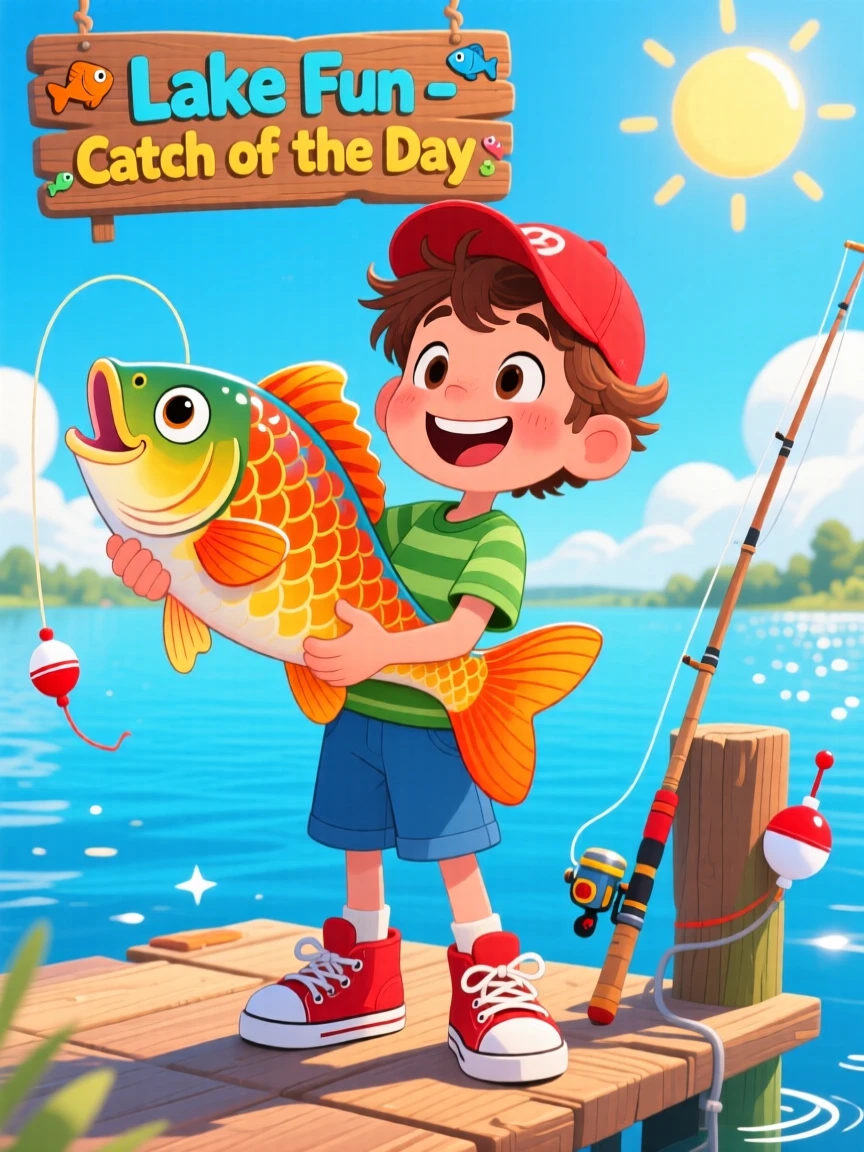 A boy proudly showing off a fish he just caught.