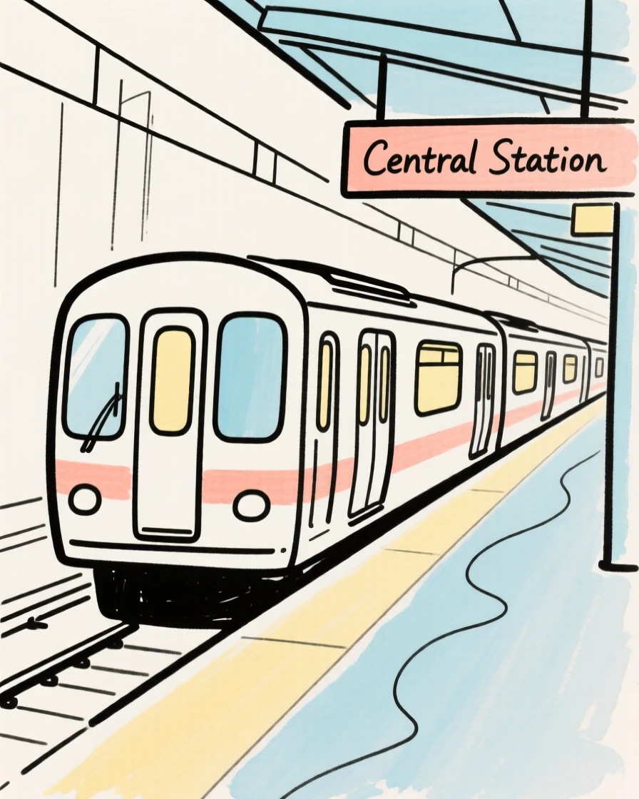 A subway train pulling into a station