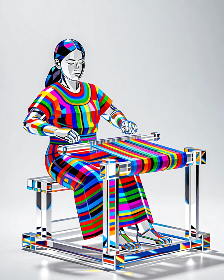 A vibrant Guatemalan textile weaver working on a traditional backstrap loom.