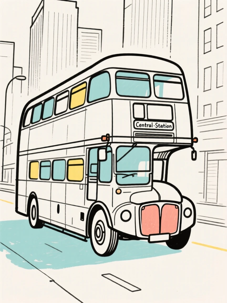 A double-decker bus in a city