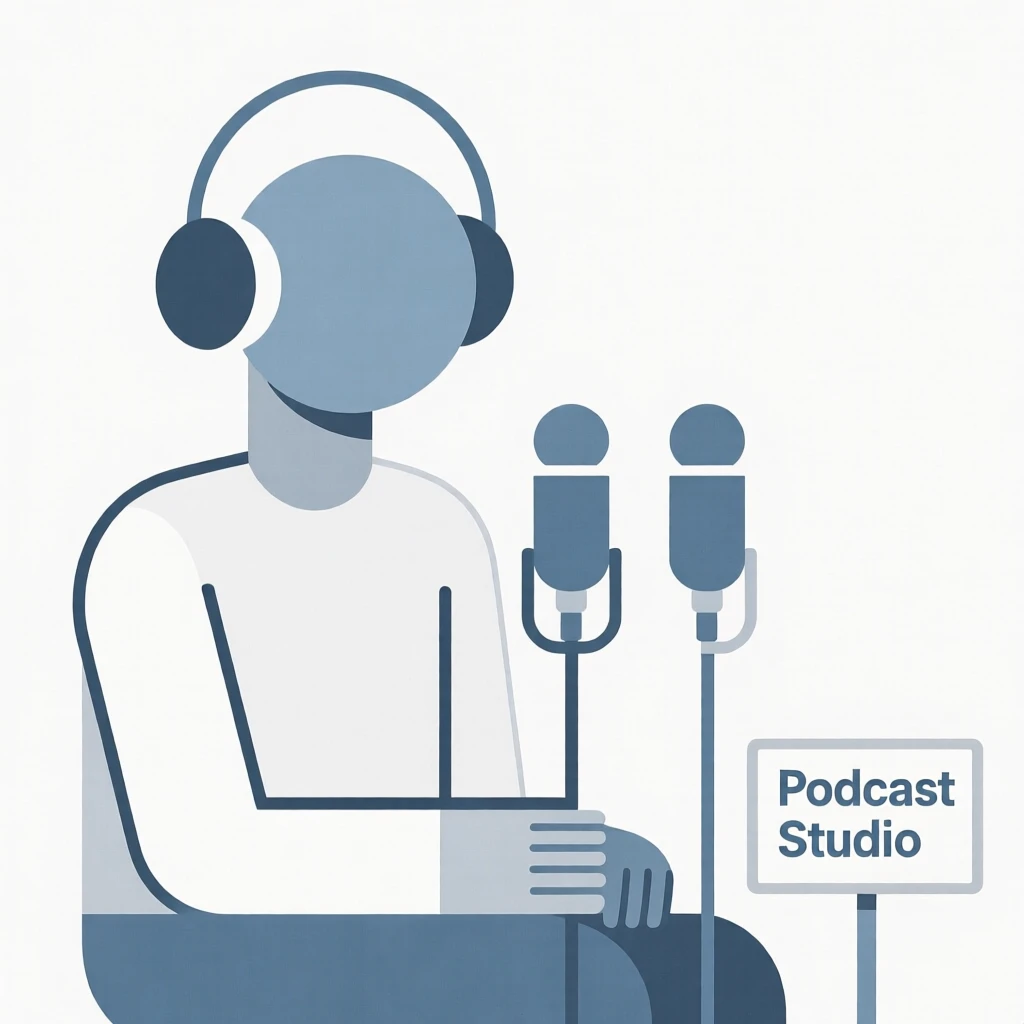 A person recording a podcast with microphones