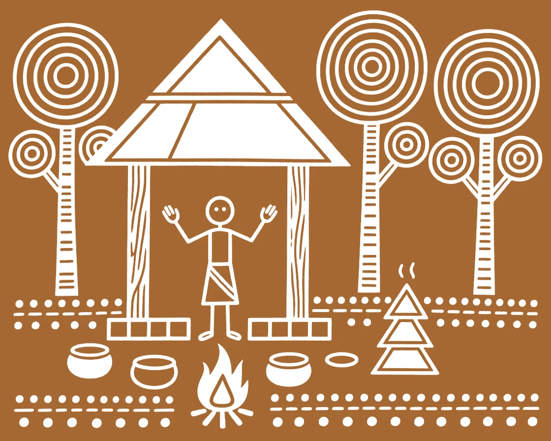 A priest performing a blessing ceremony at a small forest shrine.
