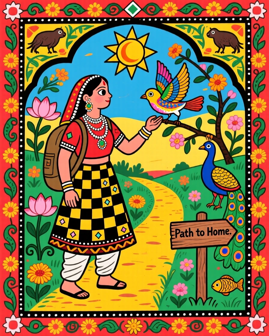 A traveler pausing to help a lost bird find its way home.